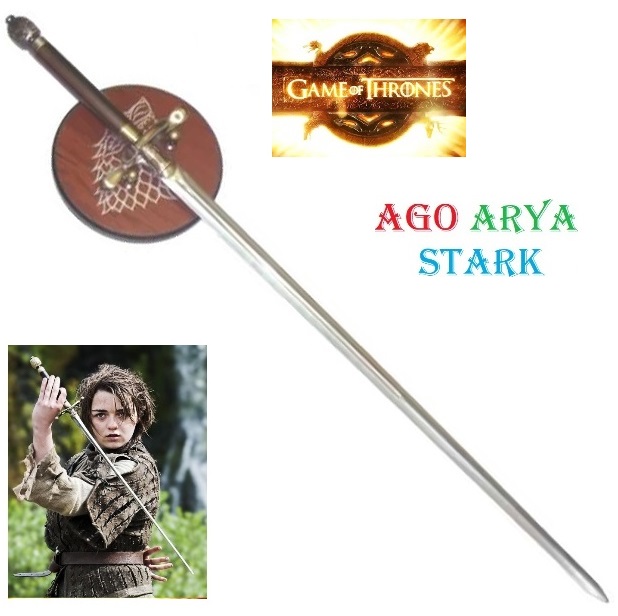 Spada ago di arya stark con espositore da parete per cosplay - spada fantasy full metal da collezione della serie televisiva il trono di spade .